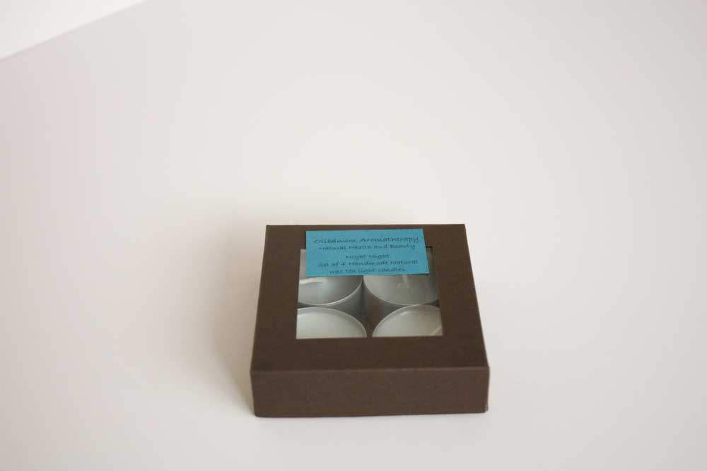 Natural Wax Tea Light Candles Set Of 4 In Night Night, Handmade By Olibanum Aromatherapy In The Uk