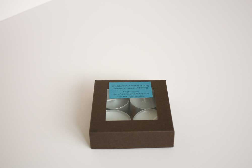 Natural Wax Tea Light Candles Set Of 4 In Night Night, Handmade By